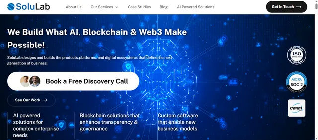 SoluLab website homepage screenshot
